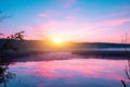 Sunrise over the lake in early spring Royalty Free Stock Photo