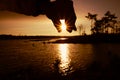 Sunrise over the lake ,The sun in hand. Royalty Free Stock Photo