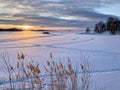 Sunrise over lake Uvildy in late autumn. South Ural, Chelyabinsk region, Russia Royalty Free Stock Photo