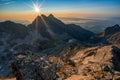 Sunrise over Lomnicky and Pysny stit peaks at High Tatras