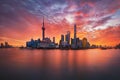 Sunrise over Lujiazui skyline and Huangpu river, Shanghai, China Royalty Free Stock Photo