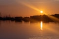 Sunrise over marina and RV site