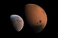 Sunrise over mars with phobos and deimos Royalty Free Stock Photo