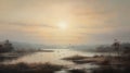 Sunrise Over Marshland: A Moody Tonalism Portrait By Mark Hynn Royalty Free Stock Photo