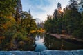 Sunrise over Merced River with Half Dome at Yosemite National Park Royalty Free Stock Photo