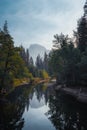 Sunrise over Merced River with Half Dome at Yosemite National Park Royalty Free Stock Photo