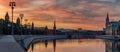 Sunrise over Moscow and the river, beautiful city landscape, panorama landscape. Travel to Russia Royalty Free Stock Photo
