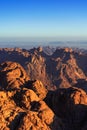 Sunrise over Mount Sinai, view from Mount Moses Royalty Free Stock Photo