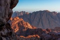 Sunrise over Mount Sinai, view from Mount Moses Royalty Free Stock Photo