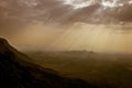 Sunrise over the mountain landscape, A beautiful sun rays with clouds Royalty Free Stock Photo