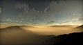 Sunrise over the mountains landscape sky 3D Render. Sand dune with interesting shades and texture before desert