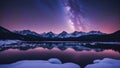 sunrise over the mountains A starry night over a snowy mountain range. The milky way is visible in the sky, Royalty Free Stock Photo