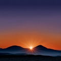 Sunrise over mountains with sunburst and colorful sky. Royalty Free Stock Photo