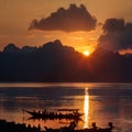 Sunrise with mountains in Khao Sok National Park Royalty Free Stock Photo