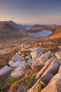 Sunrise over the Mourne Mountains and lakes in Northern Ireland
