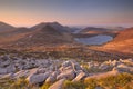 Sunrise over the Mourne Mountains and lakes in Northern Ireland