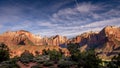 Sunrise over Mt. Kinesava and The West Temple in Zion National Park in Utah, USA Royalty Free Stock Photo