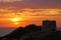 Sunrise over old watchtower in Mallorca.
