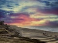Sunrise over Pacific Ocean with beached cleaned Royalty Free Stock Photo