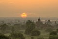 Sunrise over pagodas in Bagan, Myanmar Royalty Free Stock Photo