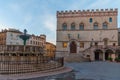 Sunrise over Palazzo dei Priori in the old town of Perugia in It Royalty Free Stock Photo