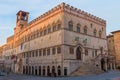 Sunrise over Palazzo dei Priori in the old town of Perugia in It Royalty Free Stock Photo