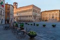 Sunrise over Palazzo dei Priori in the old town of Perugia in It Royalty Free Stock Photo