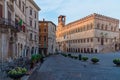 Sunrise over Palazzo dei Priori in the old town of Perugia in It Royalty Free Stock Photo