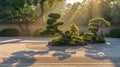 Sunrise over Peaceful Japanese Zen Garden. Resplendent. Royalty Free Stock Photo