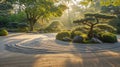 Sunrise over Peaceful Japanese Zen Garden. Resplendent. Royalty Free Stock Photo