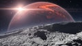 Sunrise over the Phobos with red planet Mars in the background Royalty Free Stock Photo