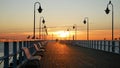 Sunrise over pier in Gdynia, Poland.