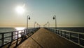 Sunrise over pier in Gdynia, Poland Royalty Free Stock Photo