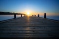 Sunrise over pier on Steinhude lake, germany Royalty Free Stock Photo
