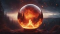 sunrise over the planet highly intricately photograph of Fire lord rising from magma inside a crystal ball,