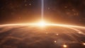 sunrise over the planet space view of a galaxy and light speed travel. Royalty Free Stock Photo