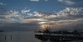 Sunrise over Puerto Juarez Cancun Mexico fishing boats / trawler and docks and pier and jetty and seawall Royalty Free Stock Photo