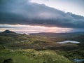 Sunrise over the Quiraing on the Isle of Skye in Scotland. Royalty Free Stock Photo