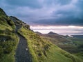 Sunrise over the Quiraing on the Isle of Skye in Scotland. Royalty Free Stock Photo