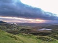 Sunrise over the Quiraing on the Isle of Skye in Scotland. Royalty Free Stock Photo