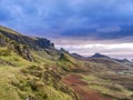Sunrise over the Quiraing on the Isle of Skye in Scotland. Royalty Free Stock Photo