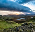 Sunrise over the Quiraing on the Isle of Skye in Scotland - United Kingdom Royalty Free Stock Photo