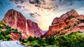 Sunrise over the Red Rocks of Buck Pasture Mountain at Lee Pass in the Kolob Canyon, the north western area of Zion National Park, Royalty Free Stock Photo