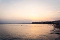 Sunrise over red sea. Beautiful bright sky with sun rays and morning clouds. Sea and boats. View of Tiran Island. Egypt, Sharm El Royalty Free Stock Photo