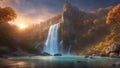 sunrise over the river ethereal fantasy concept art of masterpiece, Colorful landscape