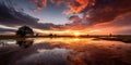 sunrise over the river. Flooded rural landscape. Atchafalaya Basin, Tsimanampetsotsa National Park