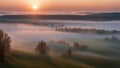 sunrise over the river sunrise light nature and mist in spring, Lithuanian nature