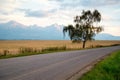 Sunrise over a road to High Tatra mountains