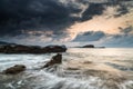 Sunrise over rocky coastline on Meditarranean Sea landscape in S Royalty Free Stock Photo