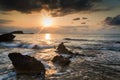 Sunrise over rocky coastline on Meditarranean Sea landscape in S Royalty Free Stock Photo